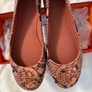 Tory Burch Blush Snake Print Flats